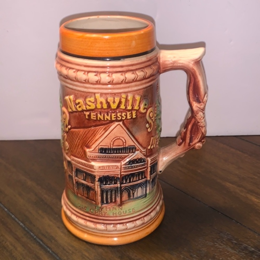 Vintage Nashville TN Tall Ceramic Beer Stein: Hermitage-Country Music HOF Japan
